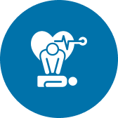 CPR icon with heart and heartbeat symbol.